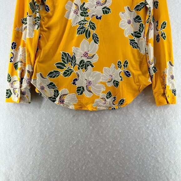 DNA Couture Top Womens Size S Floral Shirt Button Front Long Sleeve Yellow - Picture 6 of 11